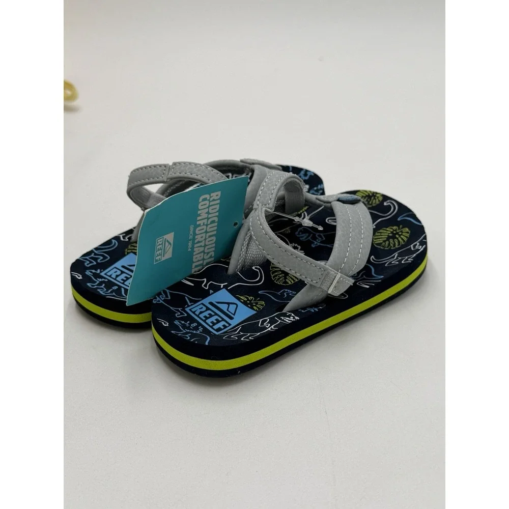 Reef Toddler Little Ahi Water Friendly Dino Flip Flop Boys Girls Size 8 New Blue